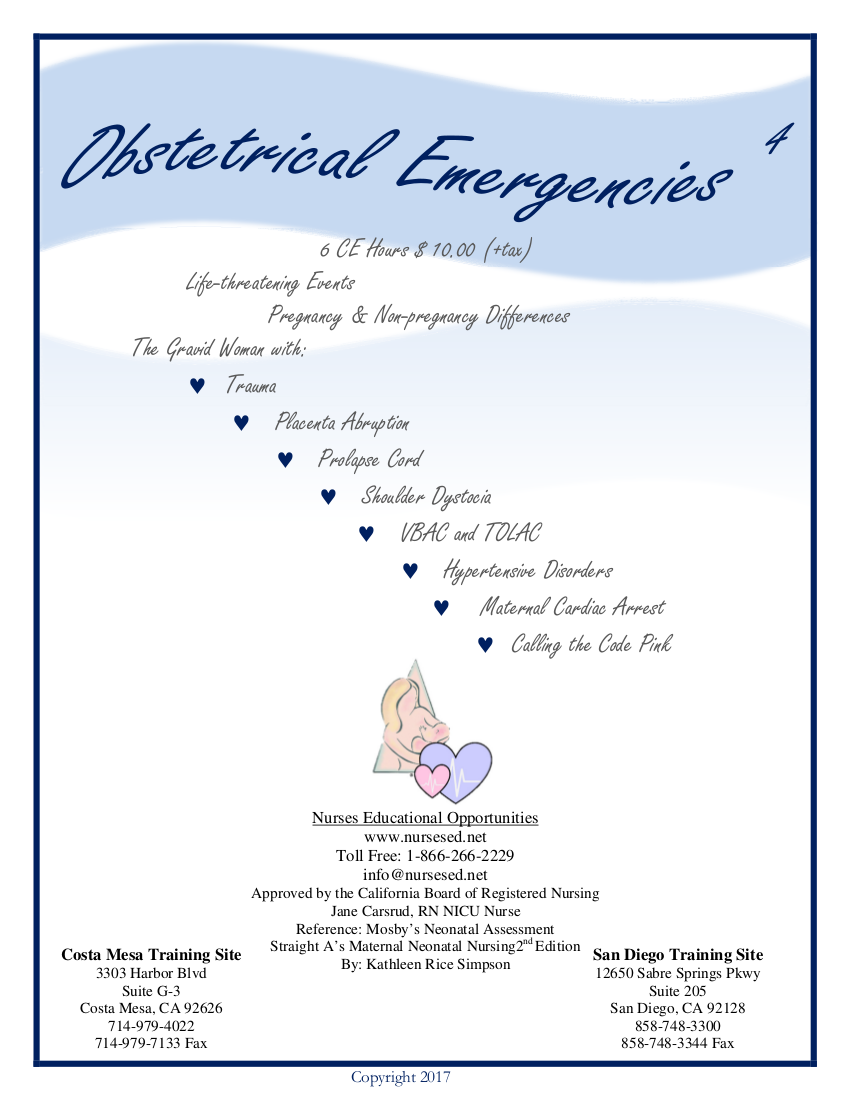 Obstetrical Emergencies Home Course 2017