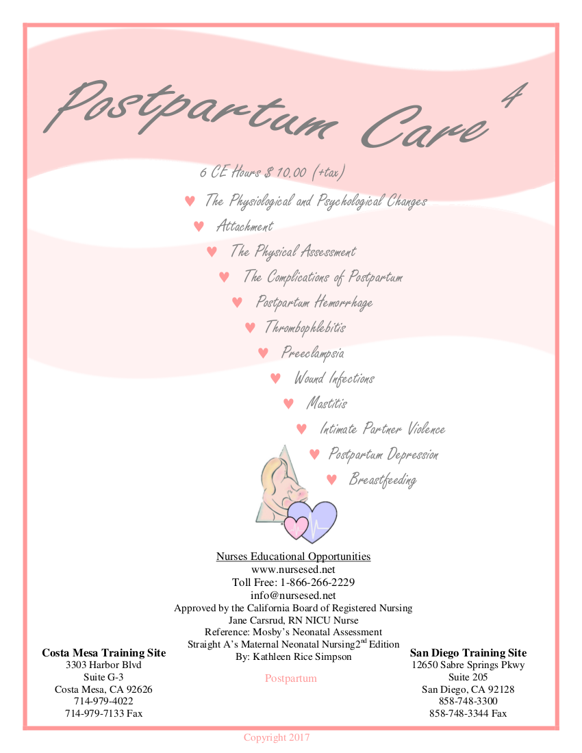 Postpartum Home Course 2017